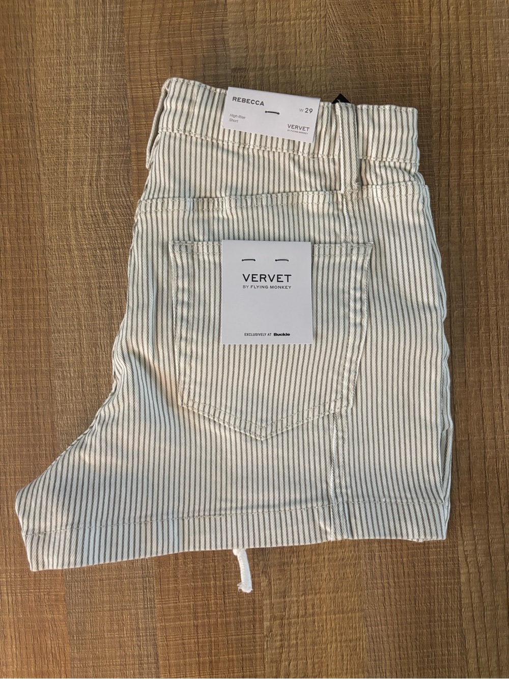 VERVET Cream and Olive Striped Shorts